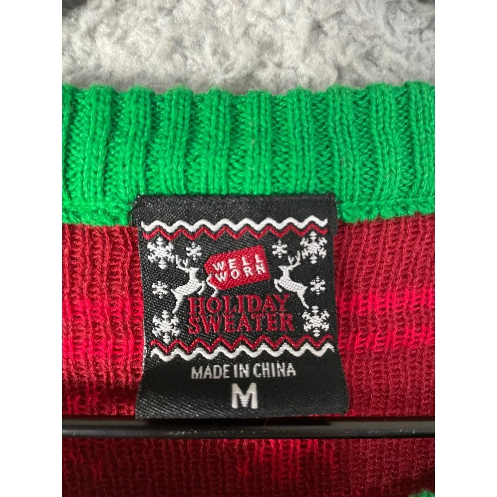 Ugly Christmas Sweater Mens Medium Red Holiday Tree All‎ Lit Up Pullover
